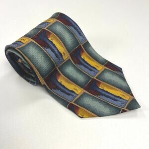 Jerry Garcia Vintage Watercolor Color Block Tie 100% Silk Green Yellow Blue